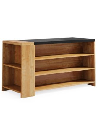 55" Kitchen Island with Storage, Farmhouse 5-Tier Stationary Island Table with 5 Shelves, Wood Coffee Bar Table Storage Cabinet with Large Countertop for Kitchen