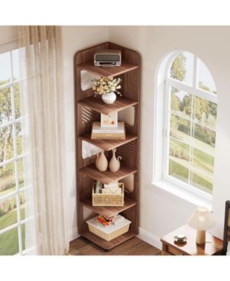 6-Tier Corner Shelf Stand, 71-Inch Rustic Tall Corner Bookshelf, Narrow Corner Bookcase, Corner Plant Stand Display Shelf Organizer