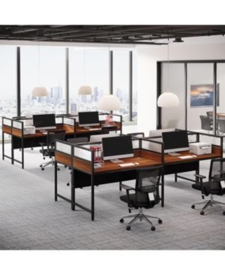 94.48" Two-Person Office Desk with Privacy Panel, Long Computer Office Double Desk for 2 People, Modular Office Workstation Desk with Wire Grommet for Home Office