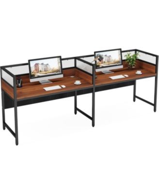 94.48" Two-Person Office Desk with Privacy Panel, Long Computer Office Double Desk for 2 People, Modular Office Workstation Desk with Wire Grommet for Home Office