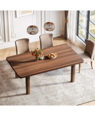 Wood Dining Table for 4-6 People, 63-Inch Farmhouse Kitchen Table with Solid Wood Legs, Rectangular Dinner Table