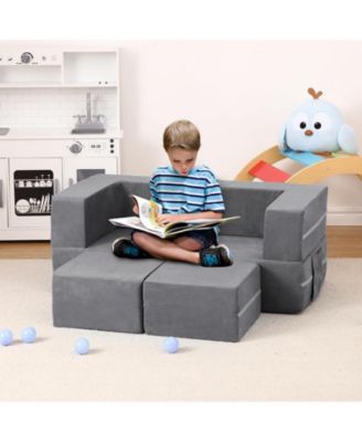 Kids Play Couch, 3Pcs Modular Kids Couch Toddler Couch for Playroom Bedroom Furniture, Convertible Foam Kids Play Sofa with Removable Cover