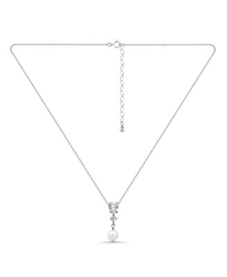 Freshwater Cultured Pearl Drop Cubic Zirconia Pendant Necklace