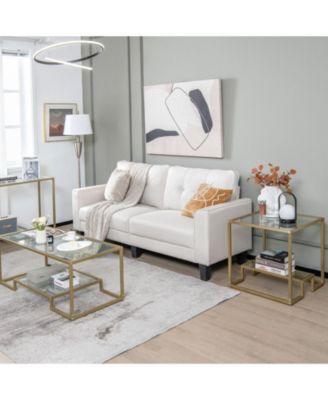 22 Inch 2-Tier Square Sofa Side Table with Tempered Glass Tabletop