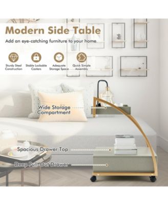 Modern 2-Tier Rolling End Table with Tray Top and Pull-Out Drawer