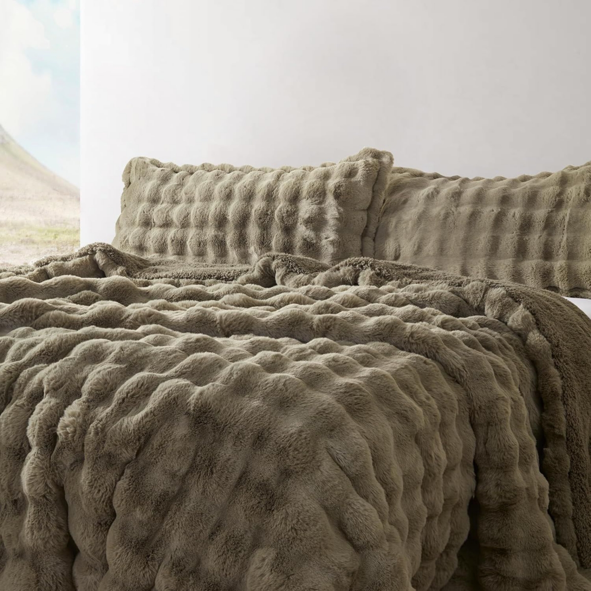 Byourbed Snowball Chunky Bunny - Coma Inducer Oversized Comforter Set -- Olive earth