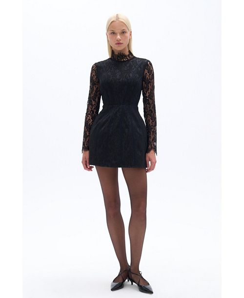 alfani NOCTURNE Women's Lace Long Sleeve Minidress Women's Fashion Shoes & Accessories