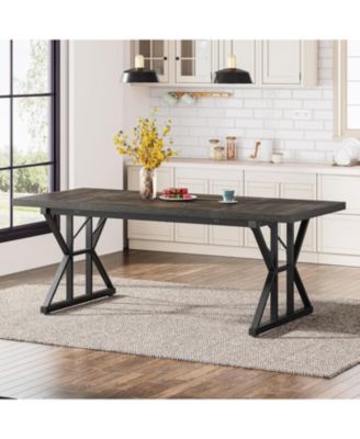 Farmhouse Dining Table for 6, 70.8" Rectangular Wood Table with Heavy Duty Metal Legs for Kitchen or Dining Room