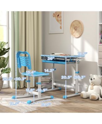 Height Adjustable Kids Desk and Chairs Set with Tilt Desktop,