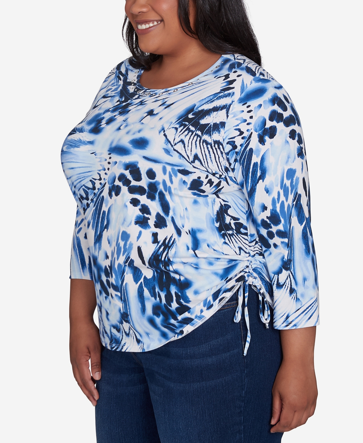 Alfred Dunner Plus Size Abstract Animal Print Three Quarter Sleeve Top