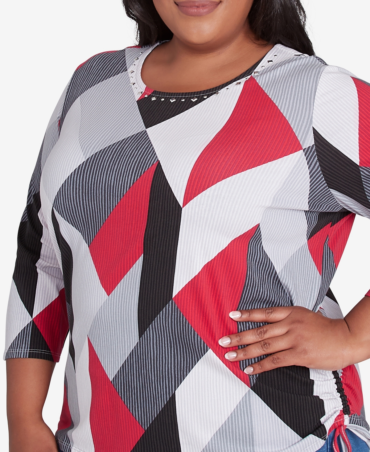 Alfred Dunner Plus Size Stained Glass Print Crew Neck Top In Multi
