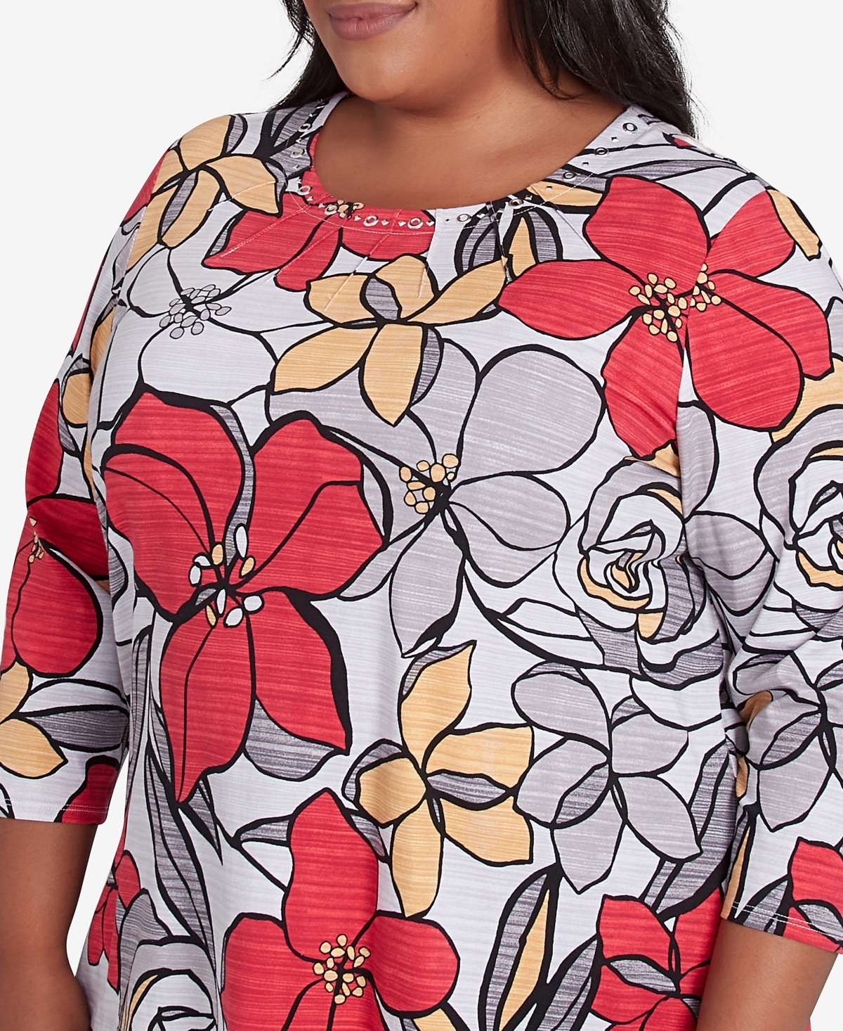 Alfred Dunner Plus Size Bold Floral Print Top In Multi