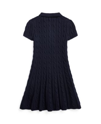 Girls' 2T-6X Cable-Knit Cotton Polo Sweater Dress