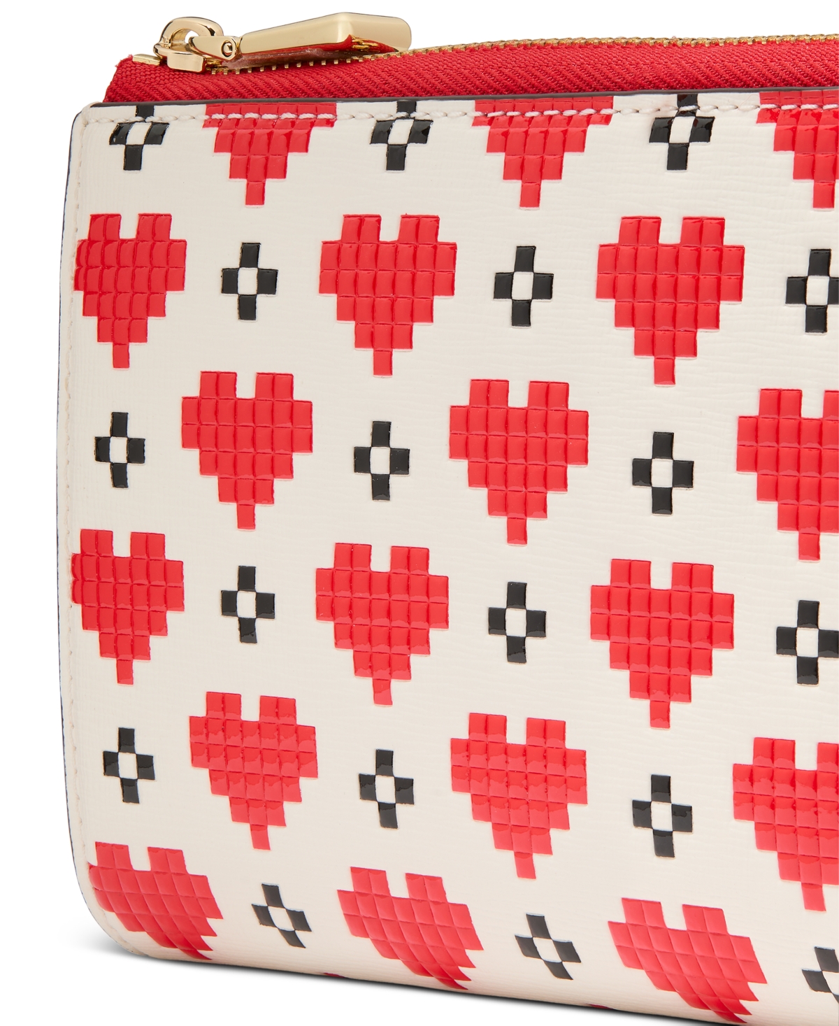 Kate Spade Devin Pixel Hearts Embossed Saffiano Leather Zip-around Continental Wallet In Cream Multi