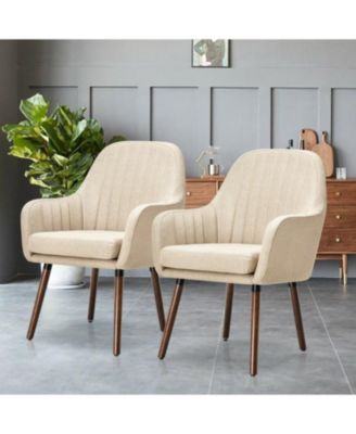 Set of 2 Retro Grey Linen Upholstered Accent Chair with Stylish Wood Legs