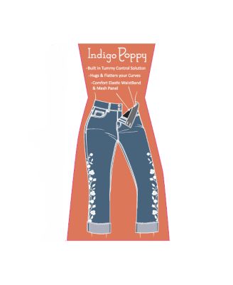 Women's Two Button Tummy Control Embroidered Wide Cuff Crop