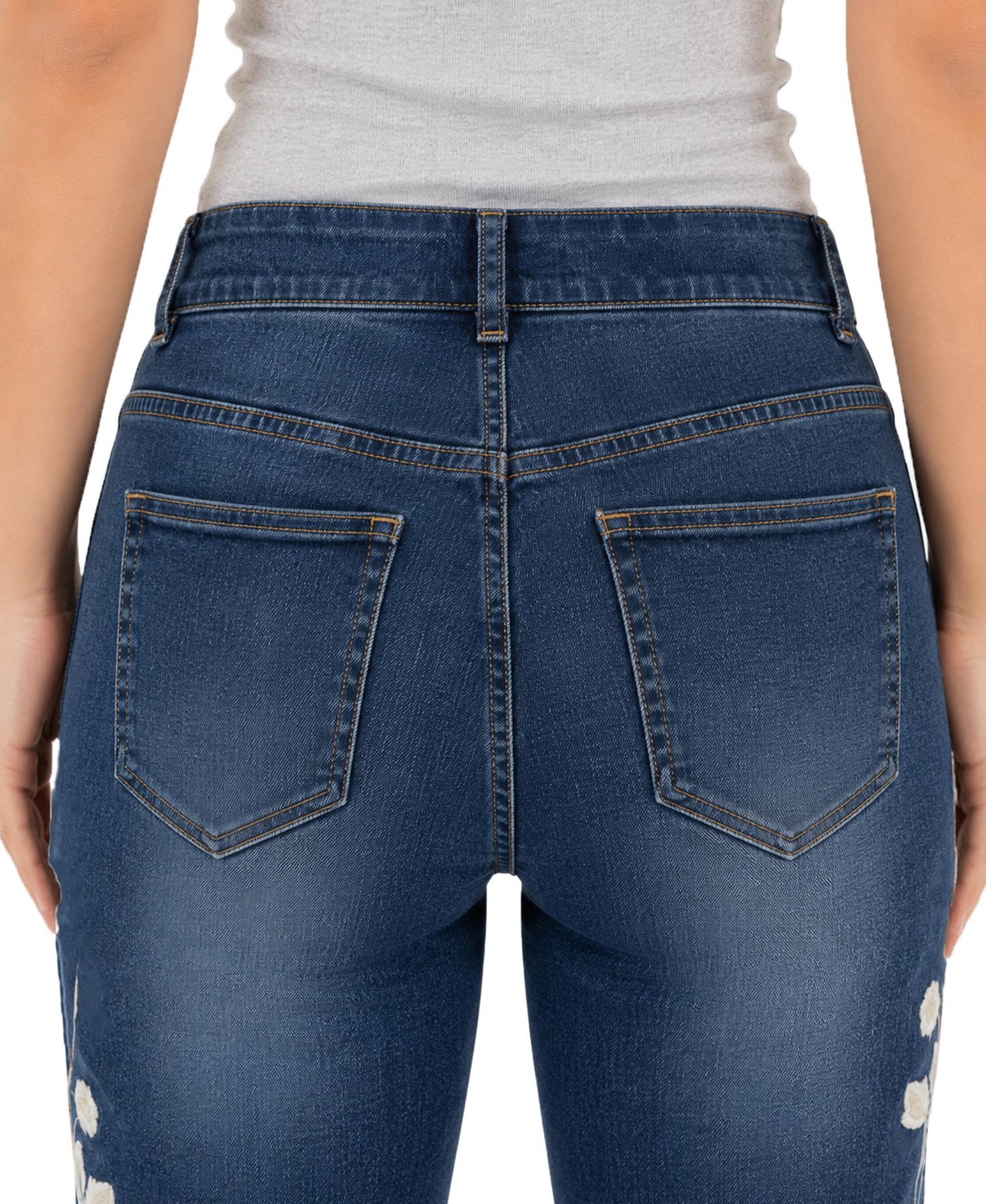 Women's Two Button Tummy Control Embroidered Wide Cuff Crop