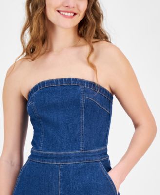 Juniors' Strapless Denim Jumpsuit