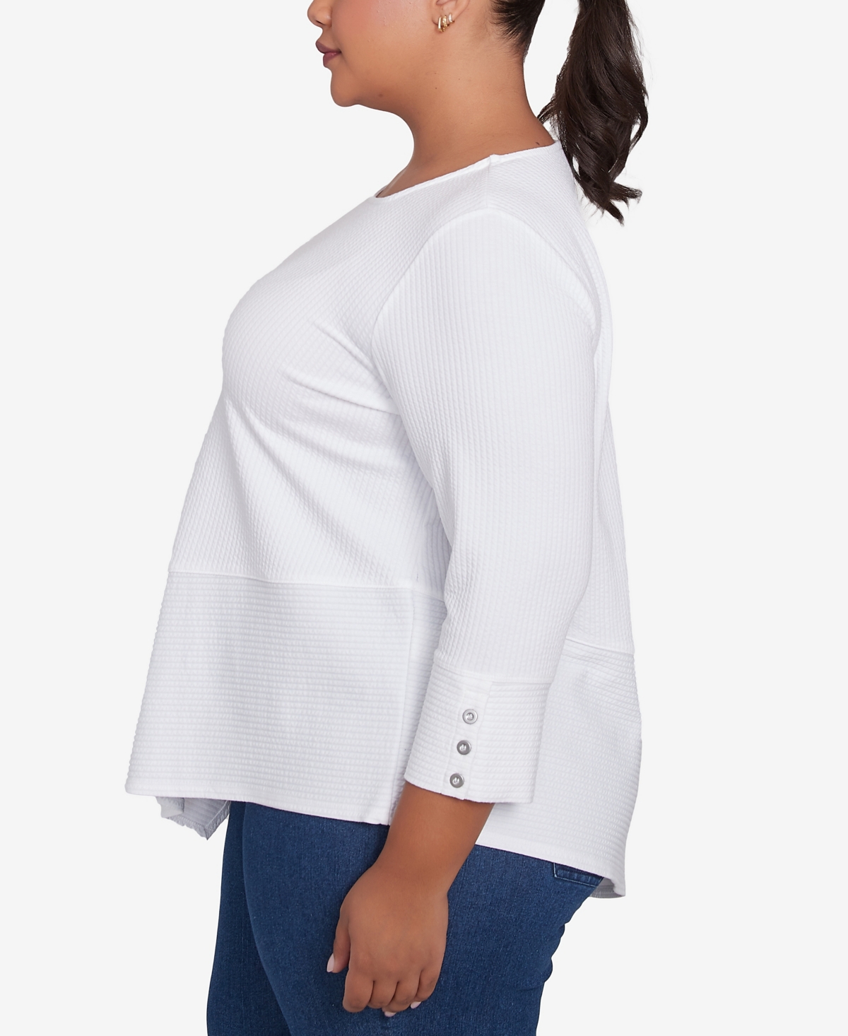 Ruby Rd. Plus Size Cable Stripe Ottoman Top In White
