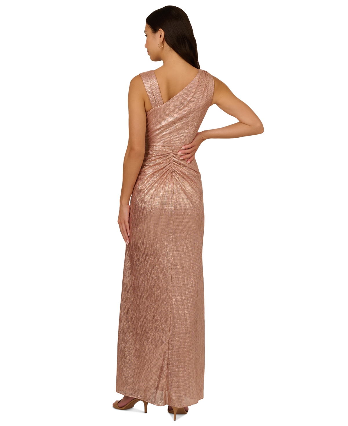 ADRIANNA PAPELL WOMEN'S WATERFALL-RUFFLE METALLIC-FINISH GOWN 