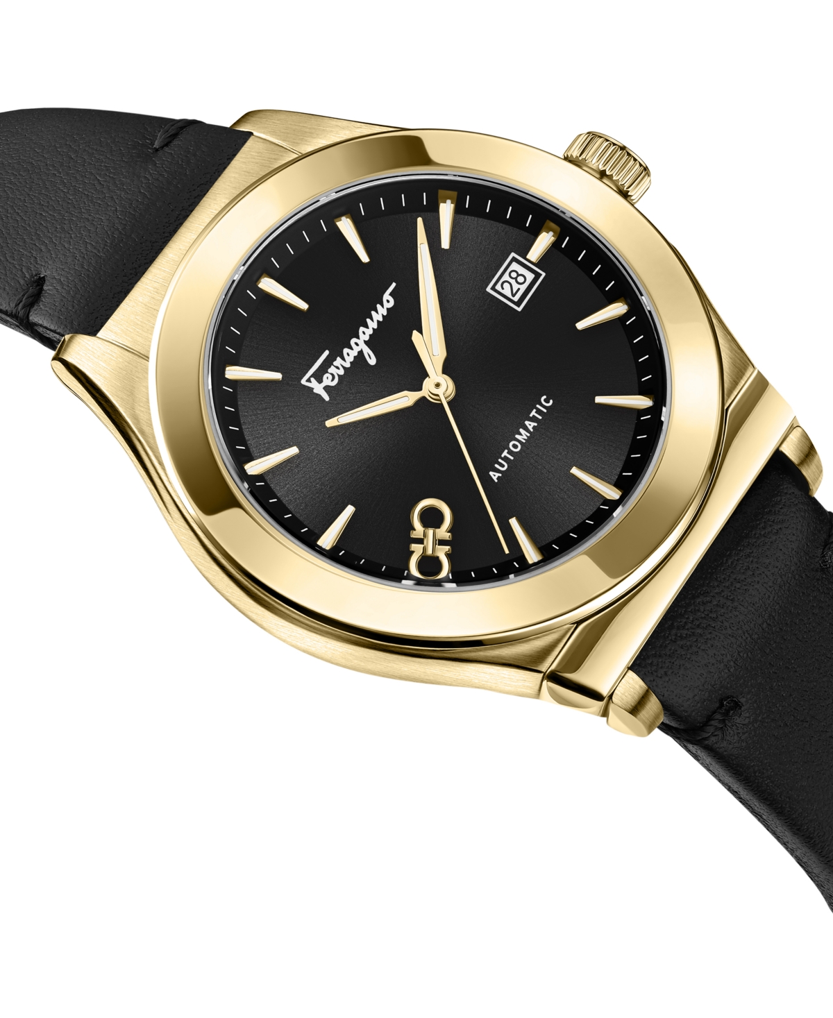 Ferragamo Men's Swiss Automatic 1927 Black Leather Strap Watch 42mm In Gold