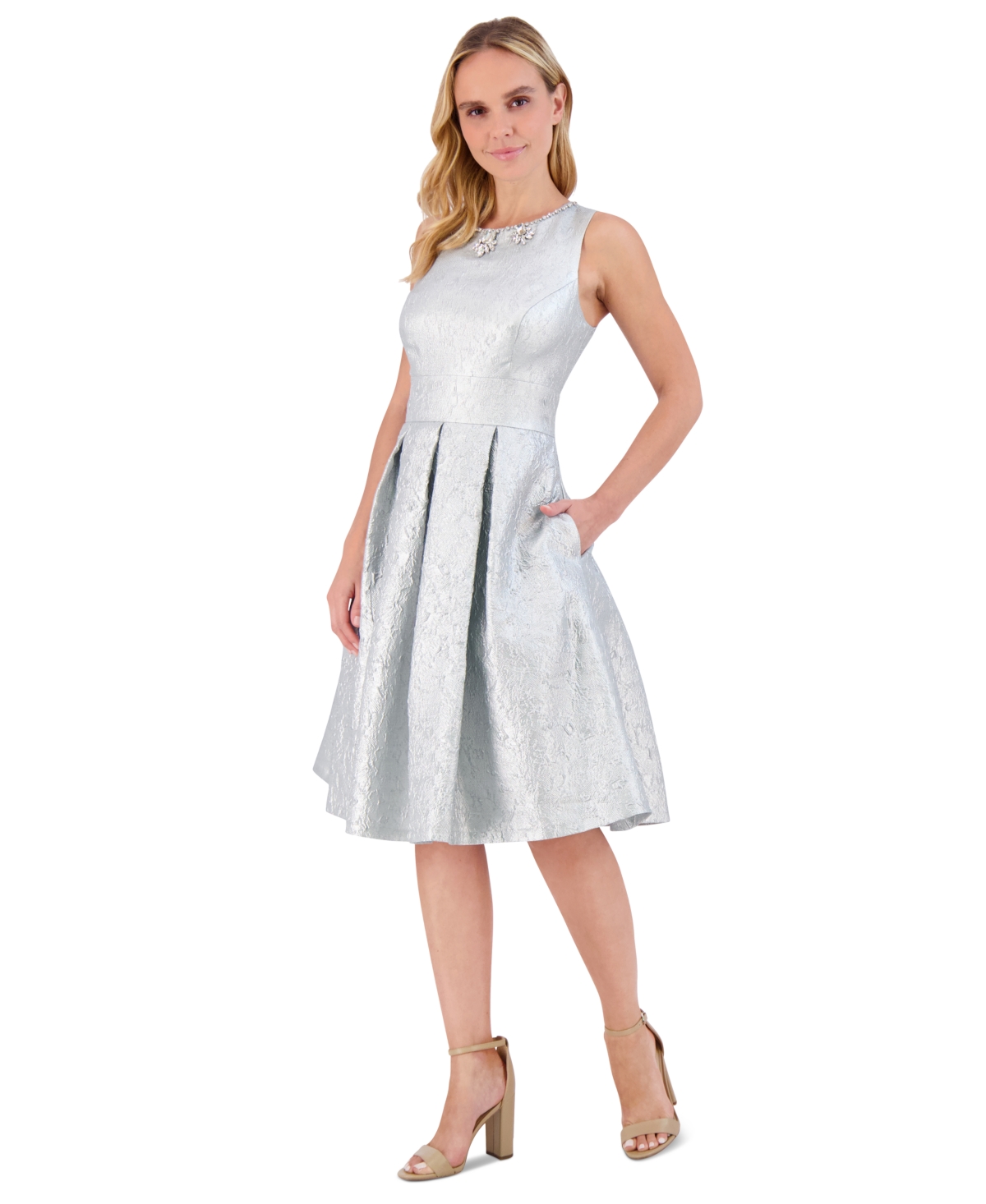 ELIZA J WOMEN'S TEXTURED METALLIC FIT & FLARE DRESS 
