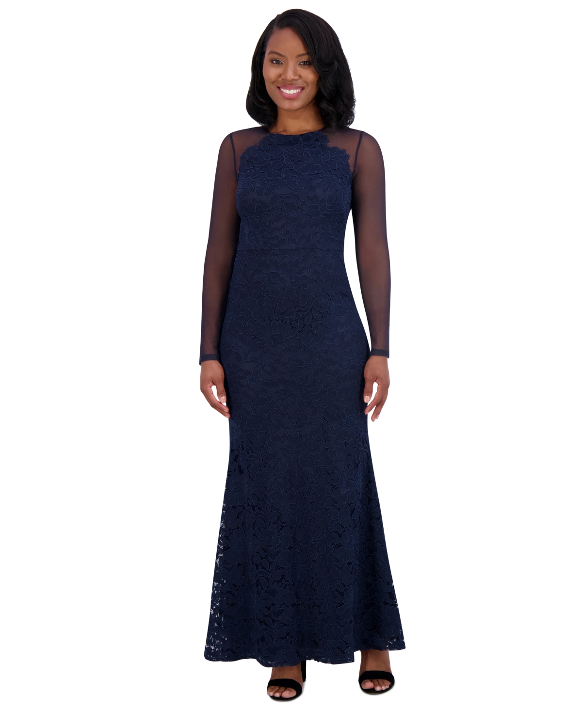 ELIZA J WOMEN'S EMBROIDERED ILLUSION-SLEEVE GOWN 