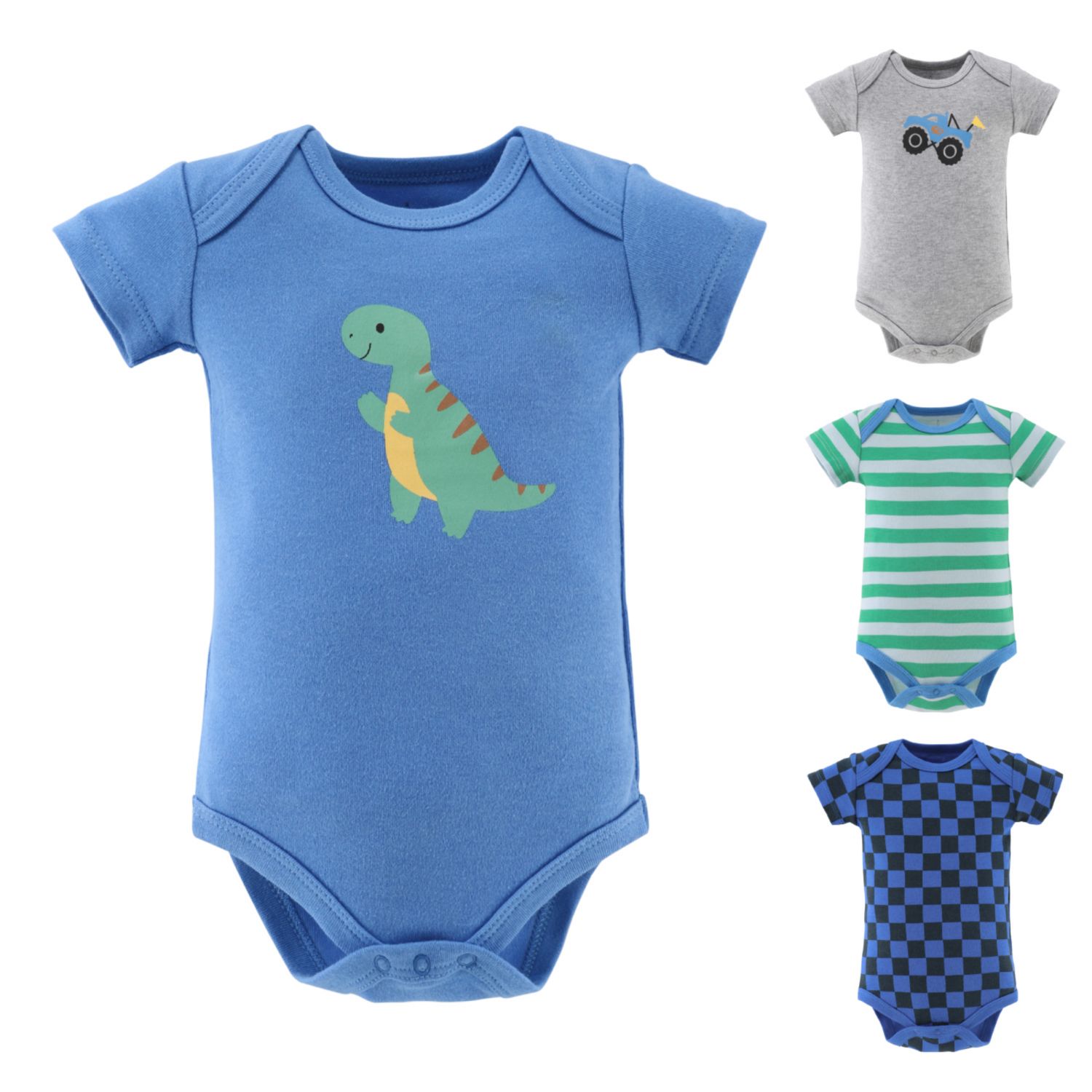 Baby Boys Truck Dino Bodysuits, 4-Pack