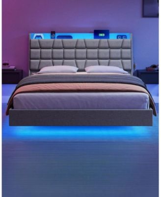 Queen Size Floating Bed Frame with LED Lights for Modern Bedroom Decor