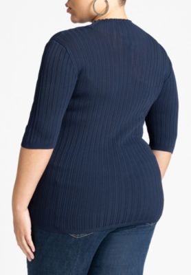 Women's Plus Size Sleek Funnel Neck Elbow Sleeve Sweater