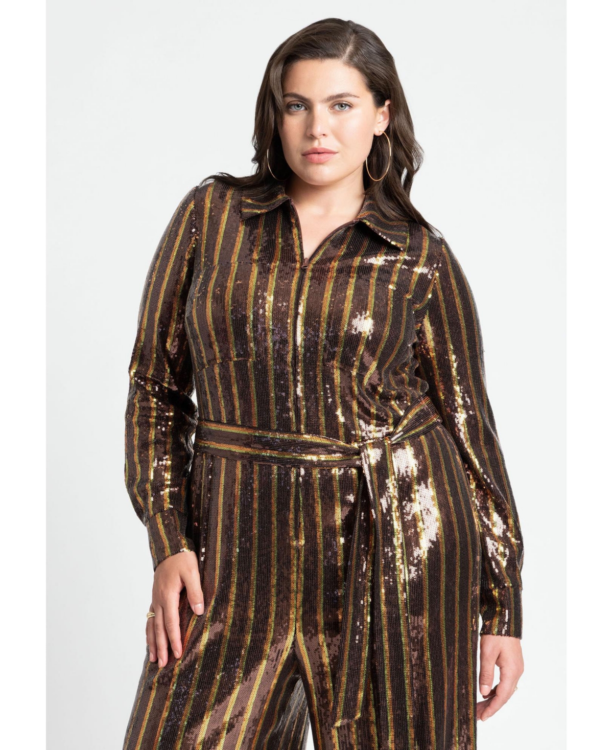 Eloquii Plus Size Stripe Sequin Jumpsuit