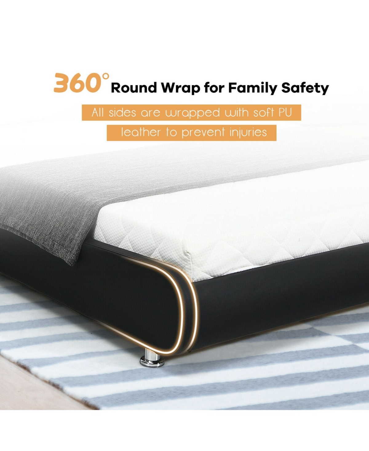 Gouun Full Size Faux Leather Upholstered Platform Bed Adjustable Headboard