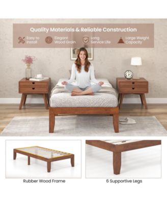 14 Inch Twin Size Rubber Wood Platform Bed Frame with Wood Slat Support