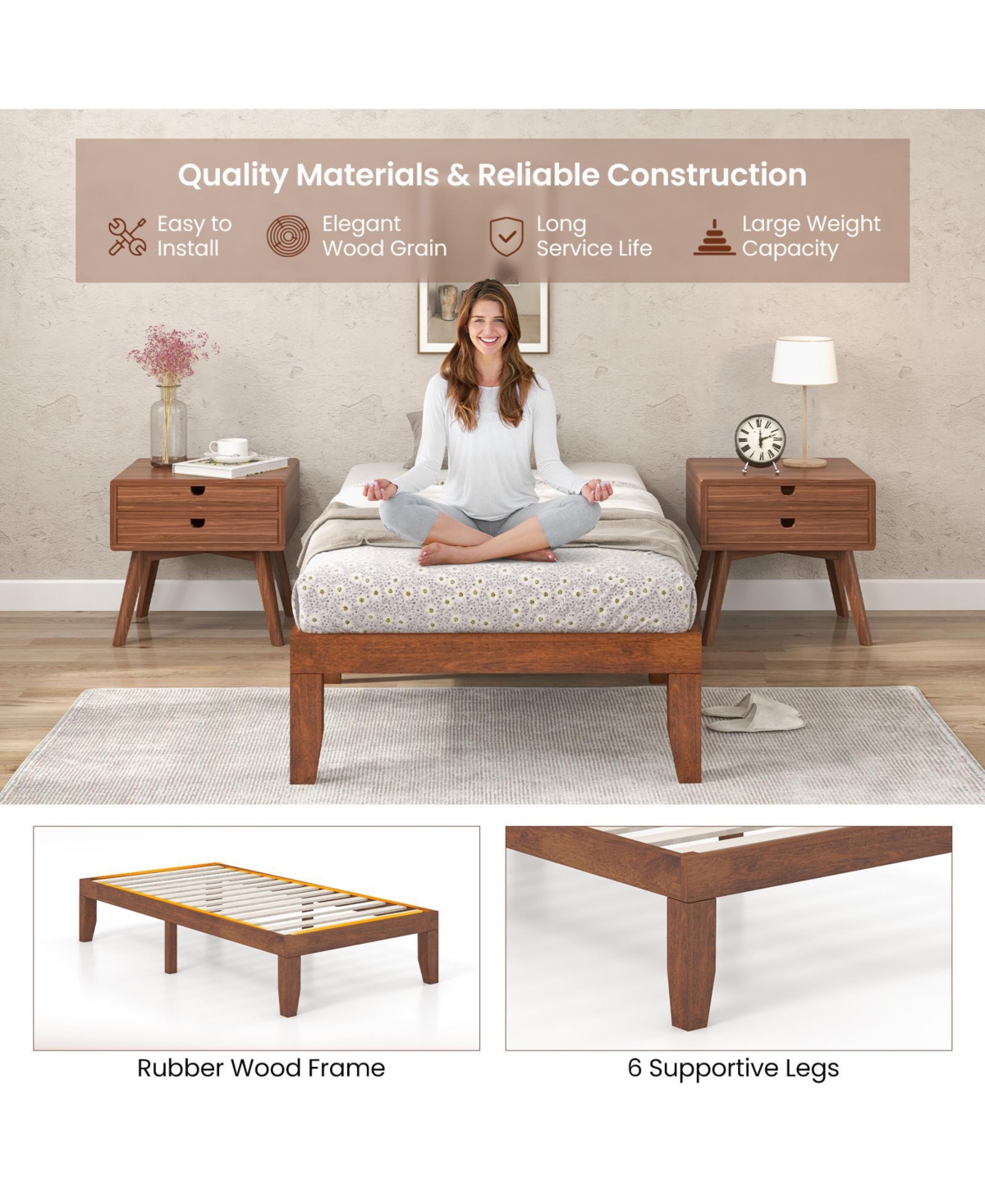 Gouun 14 Inch Twin Wood Platform Bed Frame with Wood Slat Support