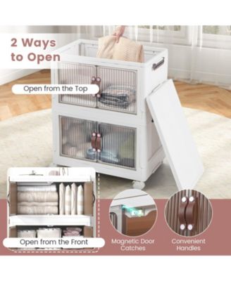 3-Tier Stackable Storage Boxes Bins with Magnetic Doors and Lockable Casters-M