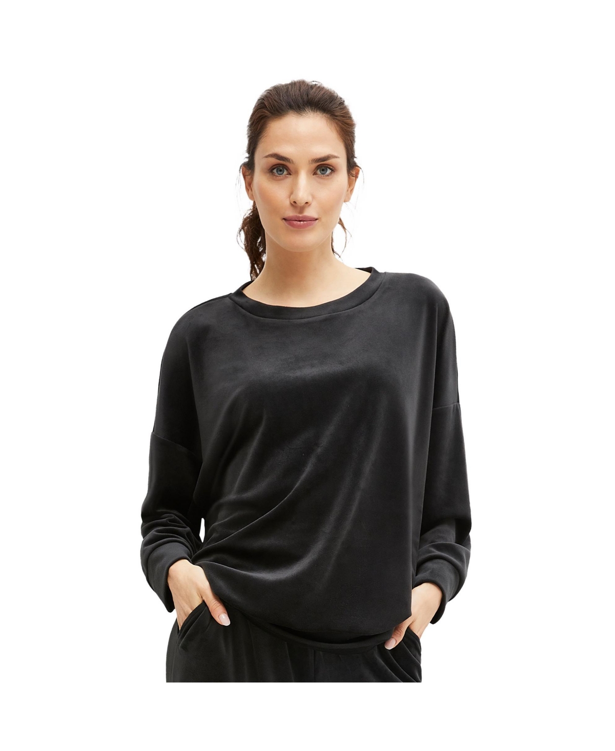 Plus Size Boxy Velour Lounge Sweatshirt - Pale indigo
