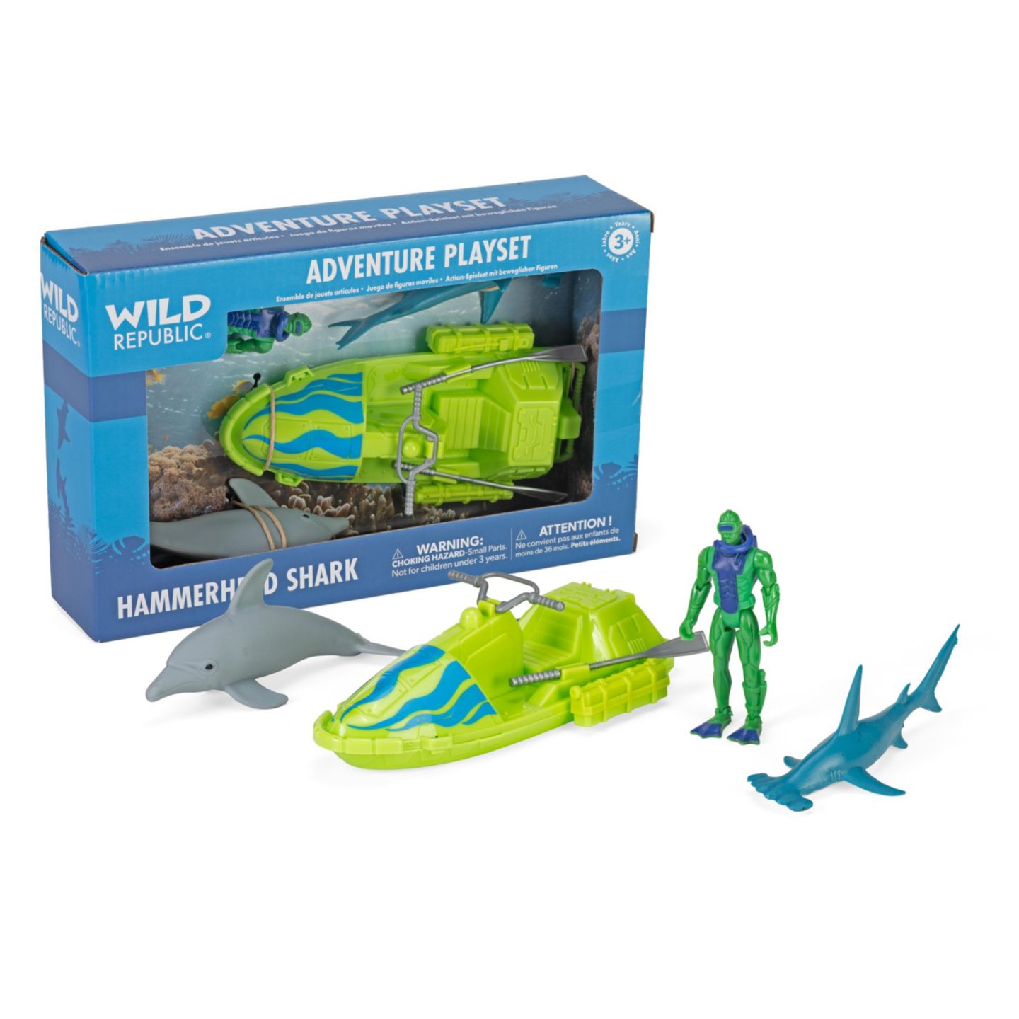 Детские игрушки Wild Republic Dolphin and Hammerhead Shark Lifelike 4-Piece Figurine Set, Ages 3+ — фото 1