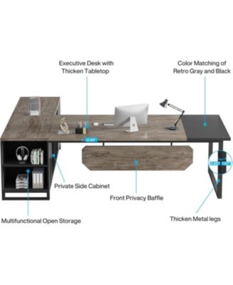 70.8" Executive Desk with 55" File Cabinet, Modern L Shaped Computer Desk with Storage Shelves and Cabinet, Large L Shaped Executive Desk for Home Office