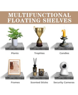 Set of 3 (9") Square Floating Shelf with Invisible Mounting Brackets for Living Room Decor, Bedroom, Bathroom Decor, Kitchen (Rustic Gray