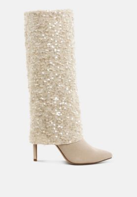Womens Sin City Sequinned Fold-Over Calf Boots