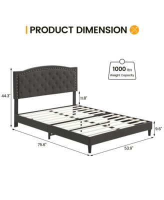 Full Bed Frame with Adjustable Headboard, Platform Bed Frame