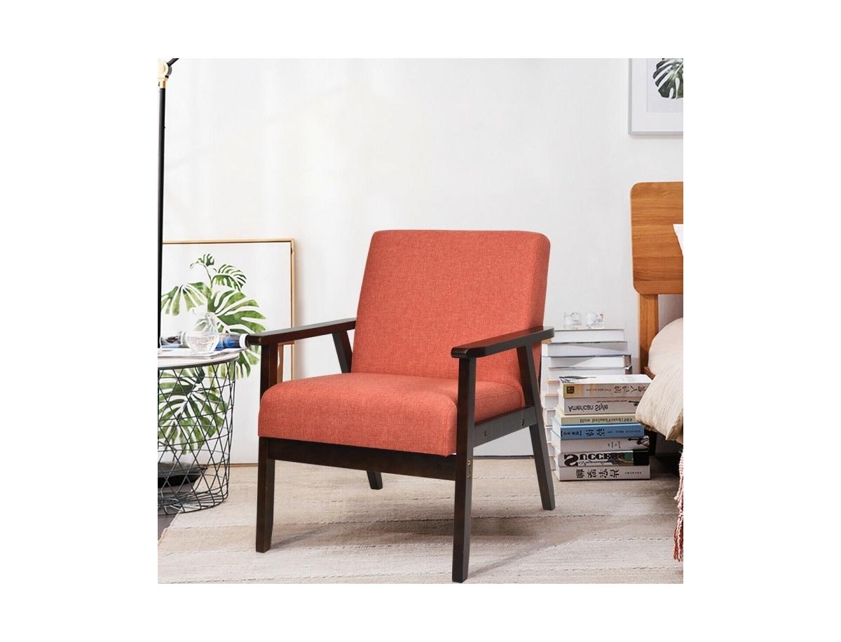 Slickblue Retro Modern Classic Linen Wide Accent Chair with Espresso Wood Frame