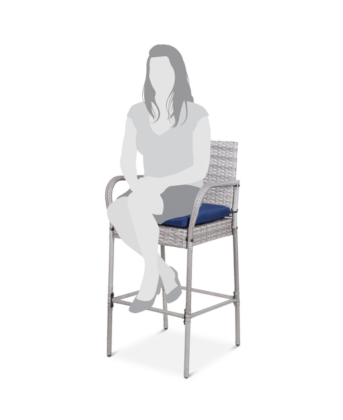 Slickblue Set of 2 Indoor/Outdoor Wicker Bar Stools with 2 Cushions for Comfort