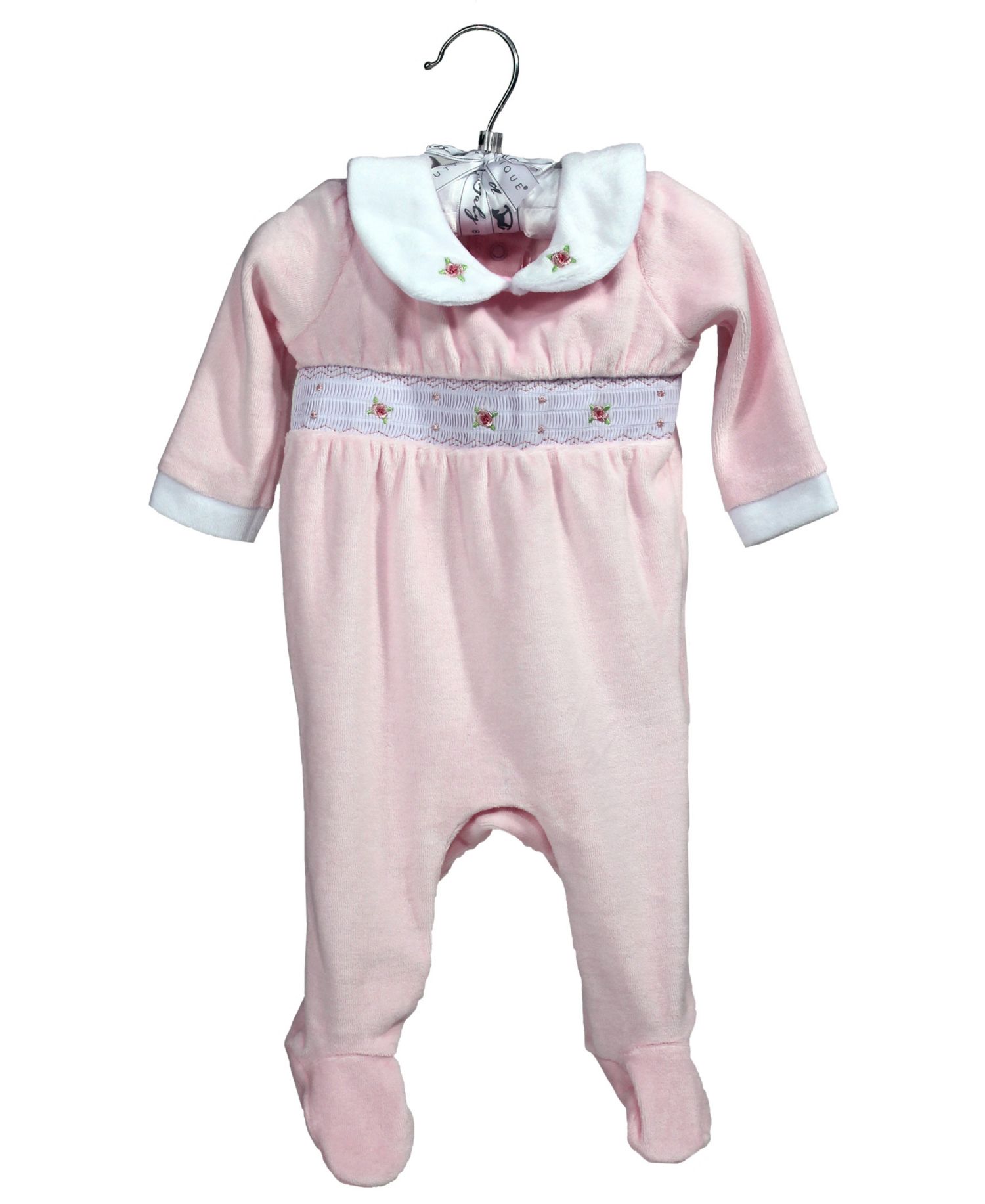 Baby Girls Luxury Smocked Velour Footed Coverall