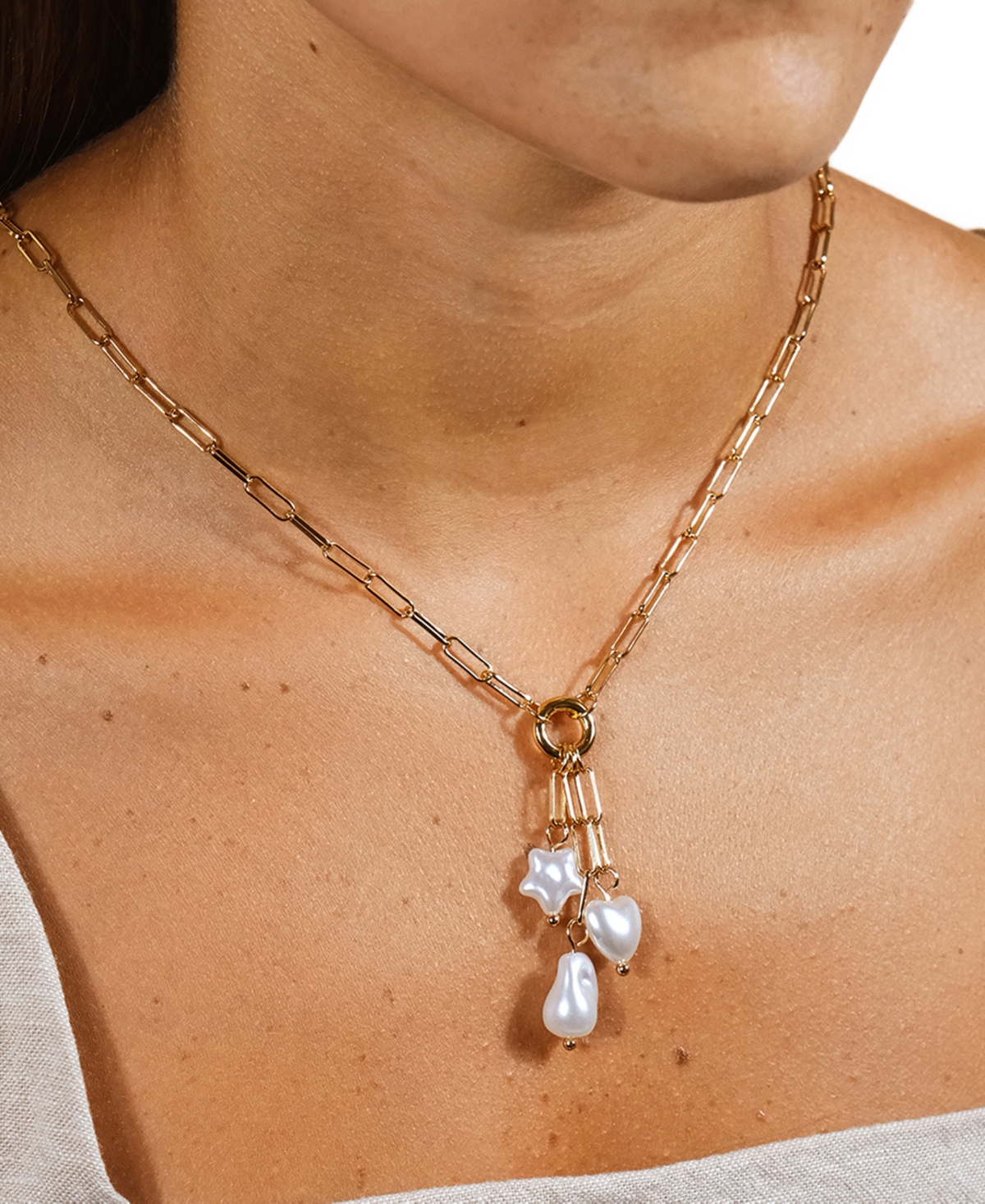 Sterling Forever Sabrina Mixed Mother Of Pearl Charm Pendant Necklace In Gold