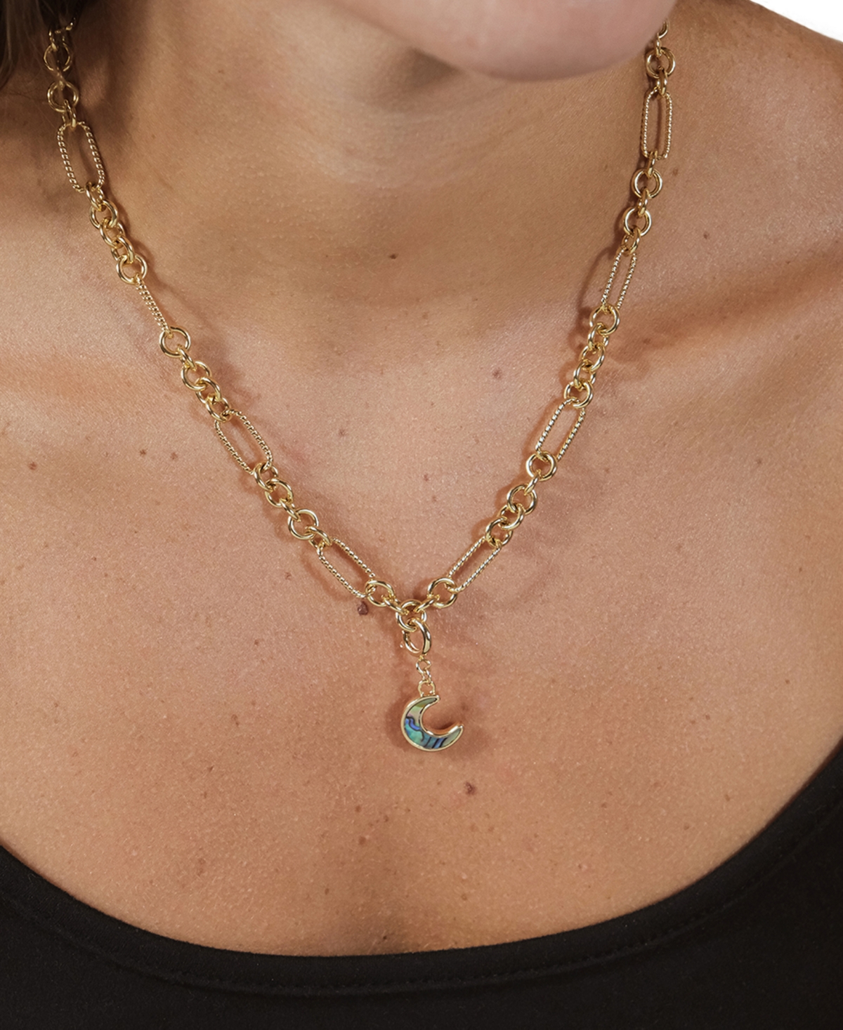 Sterling Forever Blue Moon Abalone Crescent Moon Charm In 14k Gold Plated In Gold