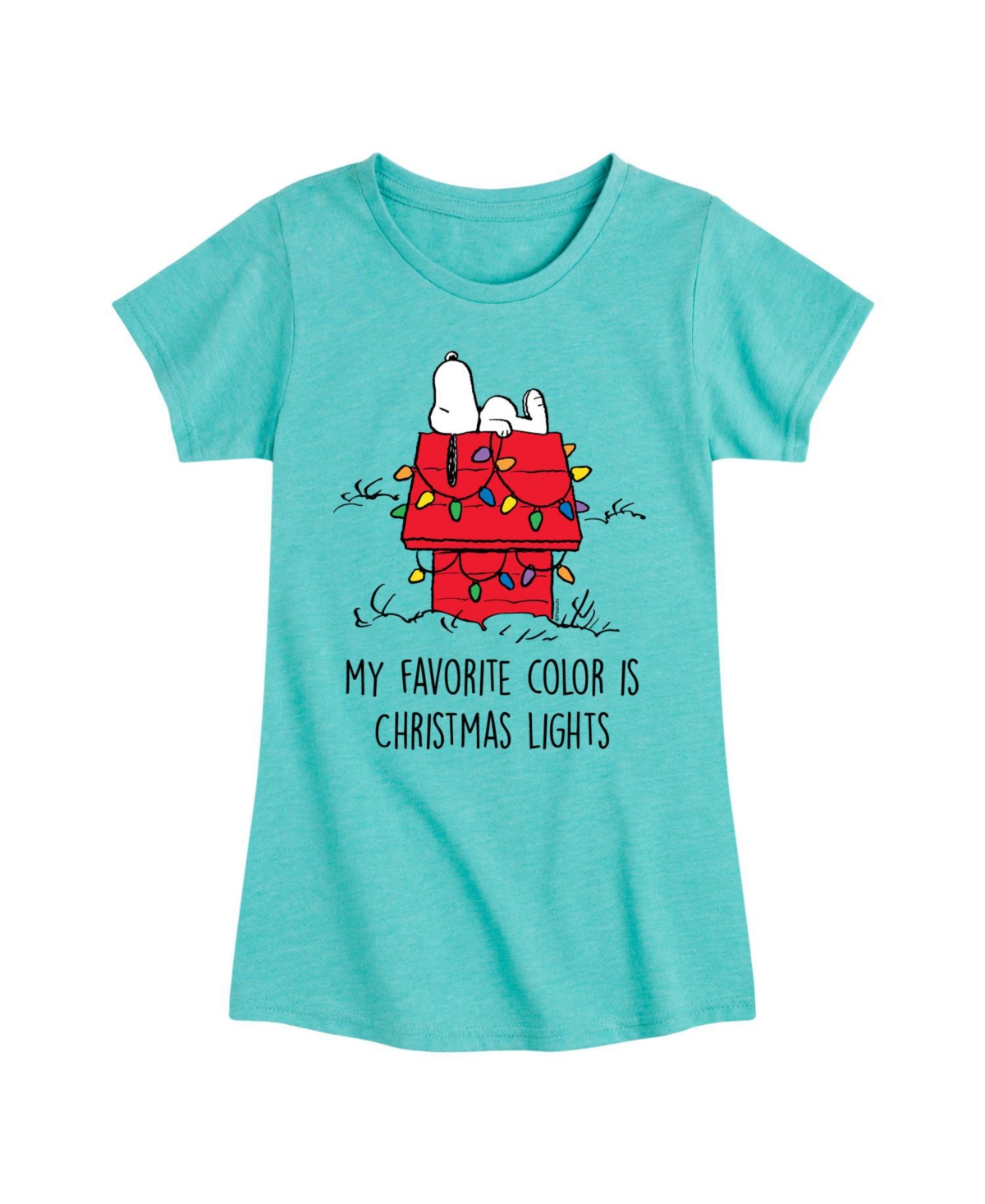 Peanuts Big Girls Snoopy Christmas House Graphic Short Sleeve Tee In Blue