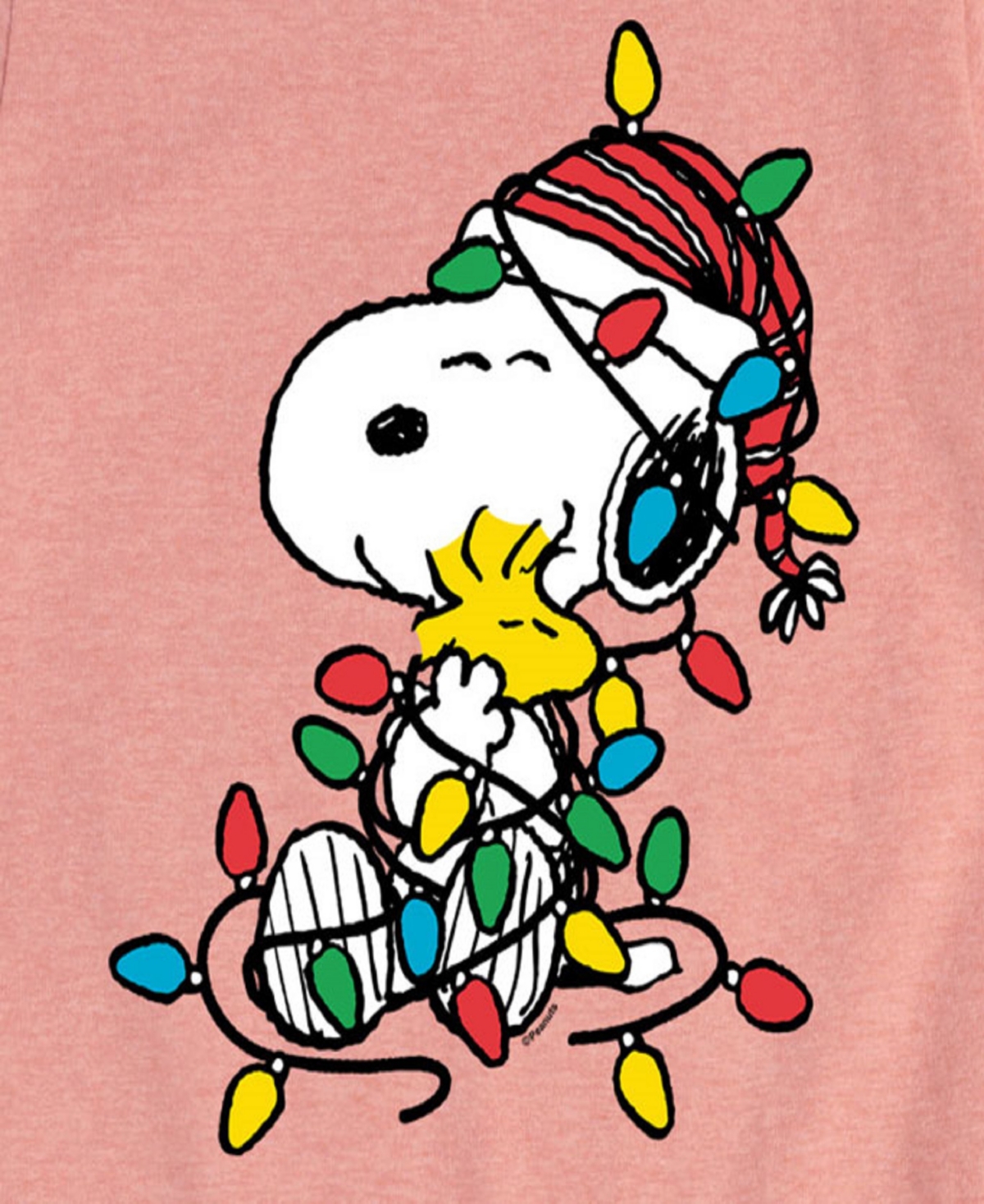 Shop Peanuts Big Girls Snoopy Christmas Lights Graphic Short Sleeve Tee In Pink