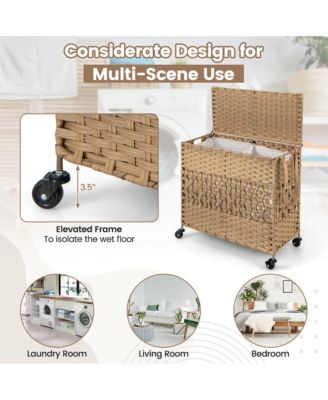 110L Laundry Hamper with Wheels Clothes Basket Lid and Handle and 2 Liner Bags