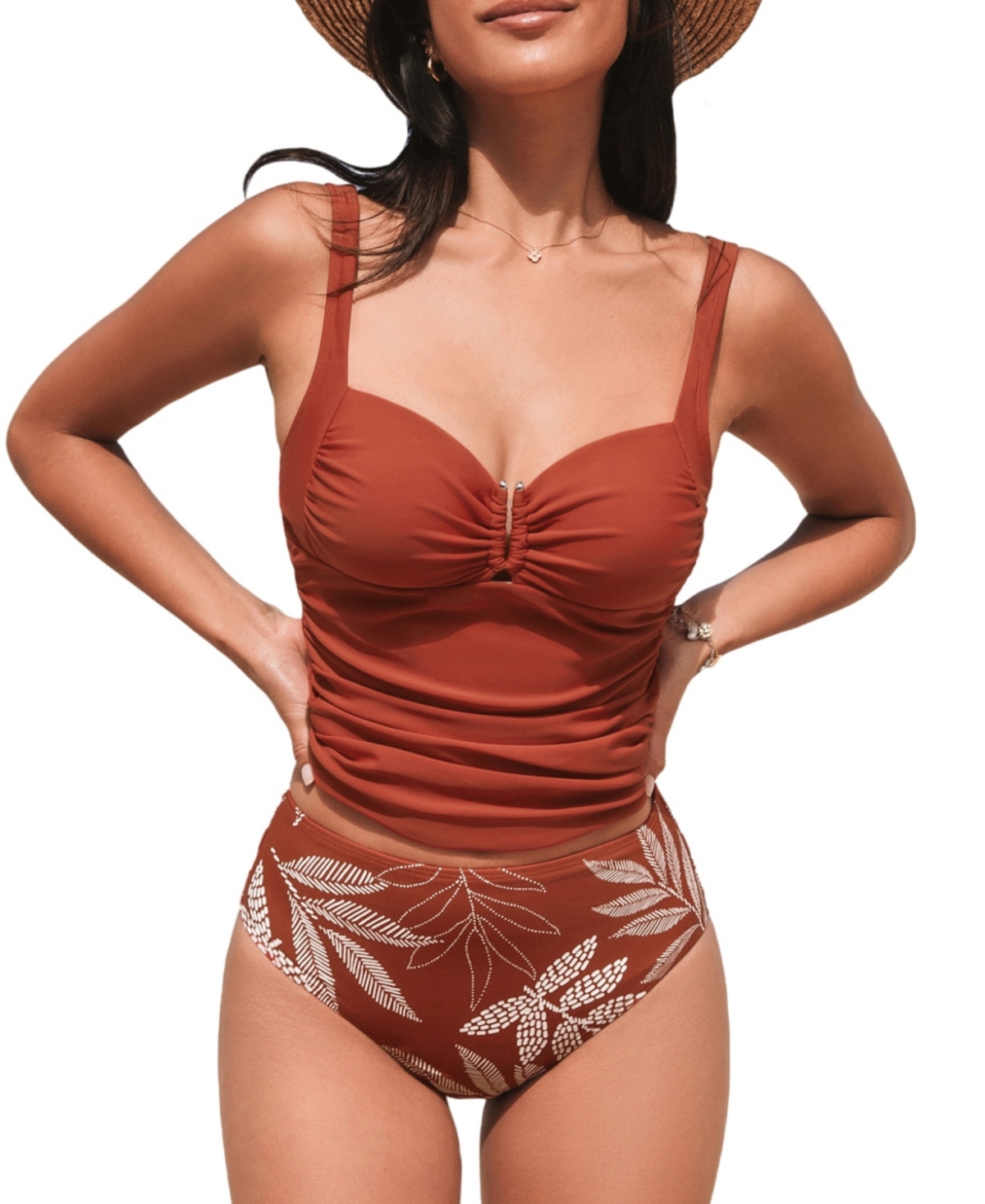 Women's Tropical Haven Tankini Swimsuit - Dark red